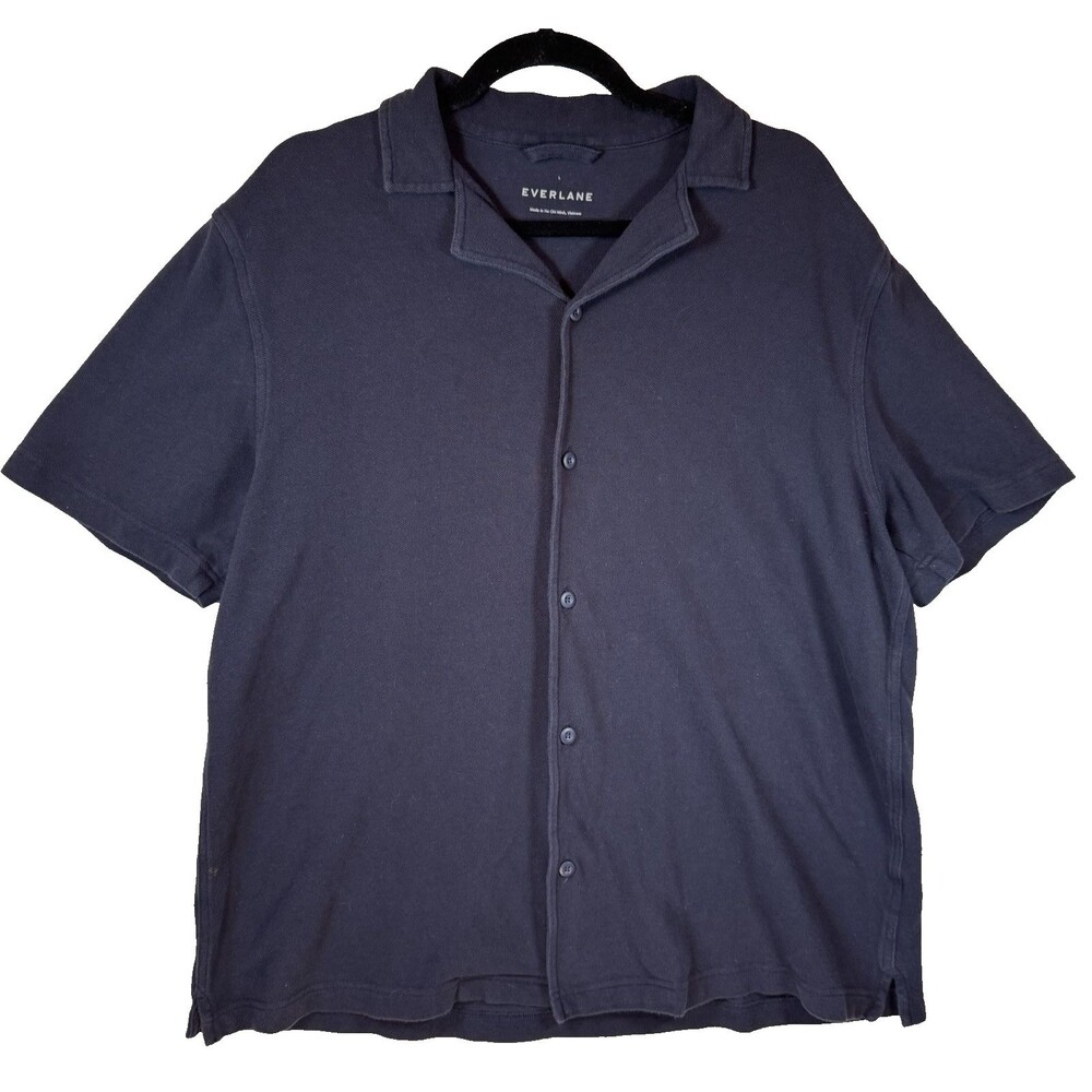 Everlane Shirt Mens L Navy Blue Collared Short Sleeve Full Button Casual Cotton - Picture 2 of 10